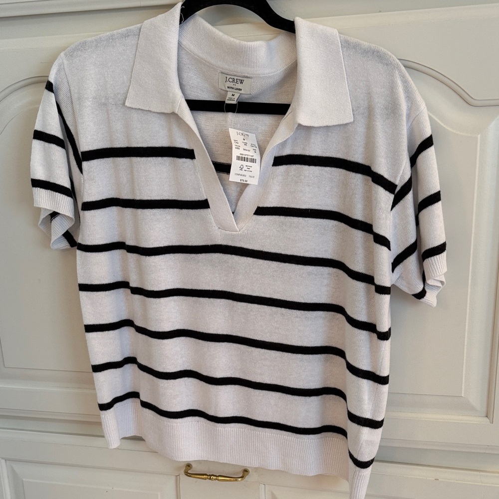 J. Crew Black and White Striped Knit Top